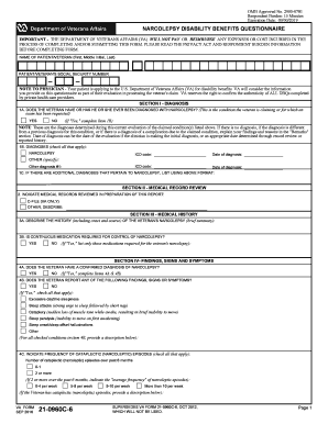 VA Narcolepsy Disability Benefits Questionnaire