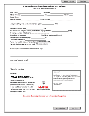 Real Estate Buyer Questionnaire