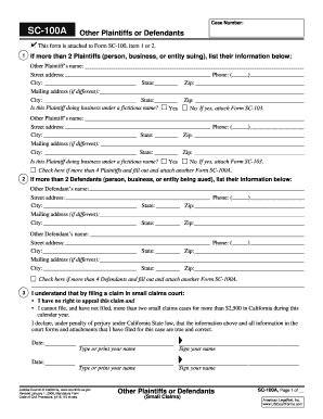 California Small Claims Court Form SC-100A