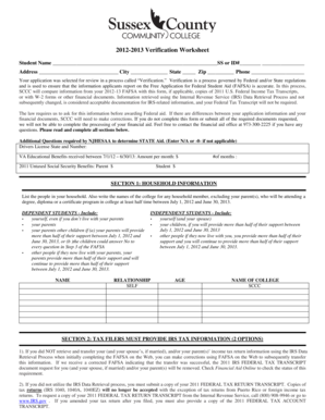 2012-2013 Verification Worksheet