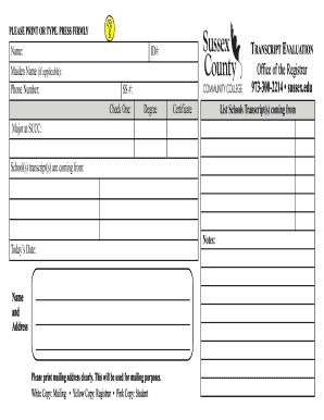 Transcript Evaluation Form