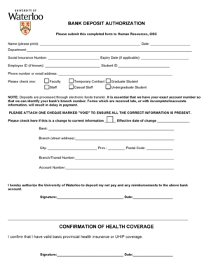 Bank Deposit Authorization Form