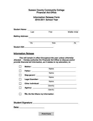 Sussex County Community College Financial Aid Information Release Form