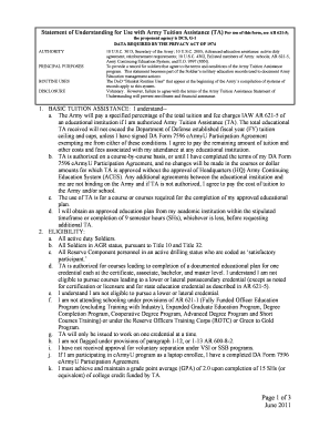 Army Tuition Assistance Statement of Understanding