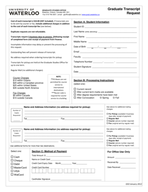 Fillable Online Graduate Transcript GRADUATE STUDIES OFFICE Request Fax ...