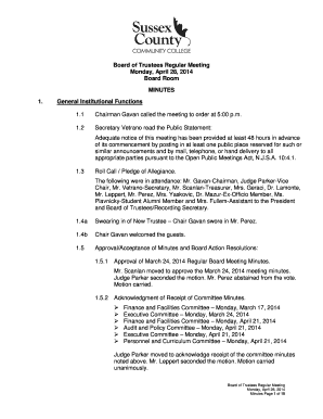 Board of trustees regular meeting minutes