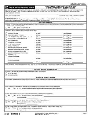 VA Form 21-0960E-3 Thyroid and Parathyroid Conditions Disability Benefits Questionnaire