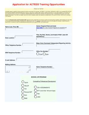 Application for ACTEDS Training Opportunities