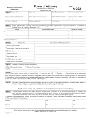 Wisconsin Department Power of Attorney Form A-222