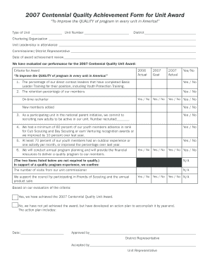 2007 Centennial Quality Achievement Form