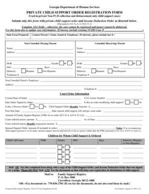 Georgia Private Child Support Order Registration Form