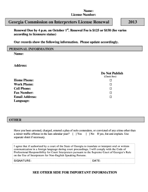 Georgia Commission on Interpreters License Renewal 2013