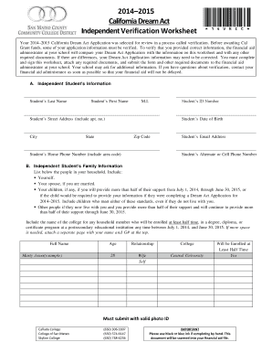 California Dream Act Independent Verification Worksheet