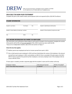 2014-2015 Tax Non-Filer Statement