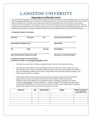 Dependent Verification Form