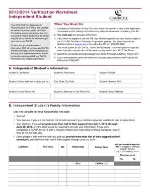 2013-2014 Verification Worksheet