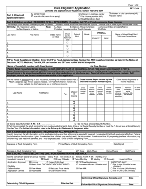 Iowa School Meal Eligibility Application