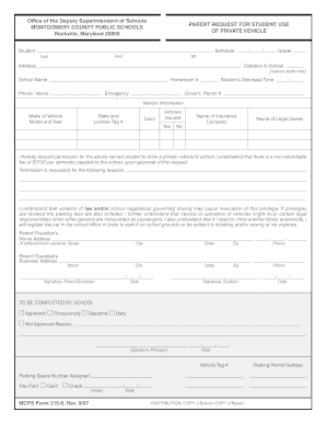 Montgomery County Public Schools Private Vehicle Request Form