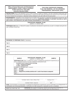 Montgomery County Public Schools Certificate Renewal Plan