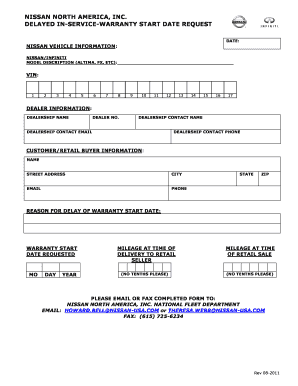 Nissan Delayed In-Service Warranty Start Date Request