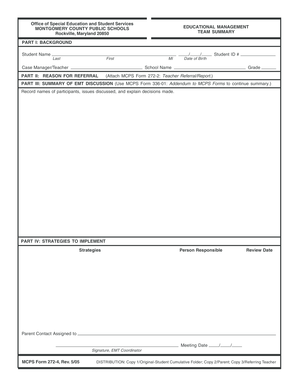 MCPS Team Summary Form