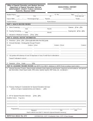 Montgomery County Educational History Form