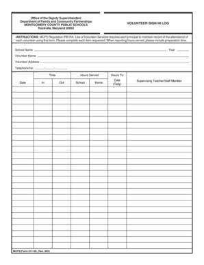 Montgomery County Volunteer Sign In Log