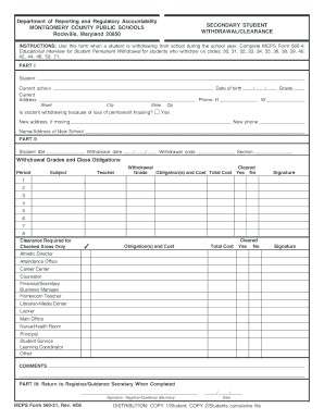 Montgomery County Student Withdrawal Form