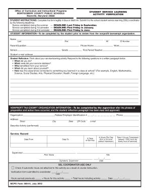 Student Service Learning Activity Verification