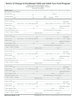 Notice of Change in Enrollment Child and Adult Care Food Program