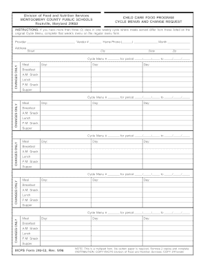 Montgomery County Child Care Food Program Menu