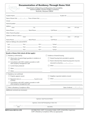 Residency Confirmation Home Visit Form