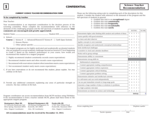 Science Teacher Recommendation Form