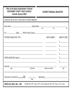 Montgomery County Student Financial Obligation Form