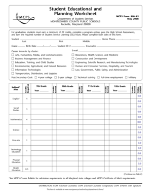 MCPS Student Educational Planning Worksheet