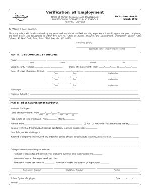 Verification of Employment Form
