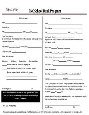 PNC School Bank Program Application