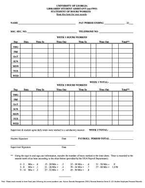 University of Georgia Student Assistant Hours Worked Form