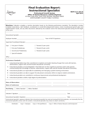 MCPS Form 425-44 Instructional Specialist Evaluation