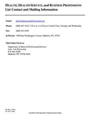 Wisconsin Professional Credential List Order Form