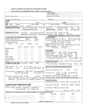 Maryland Refugee Health Assessment Form