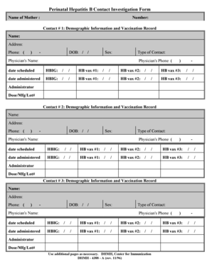 Perinatal Hepatitis B Contact Investigation Form