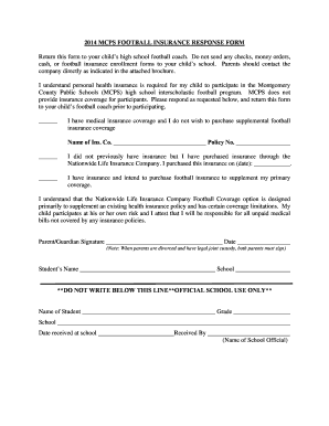 2014 MCPS Football Insurance Response Form