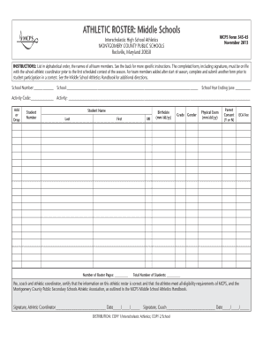 MCPS Middle School Athletic Roster Form