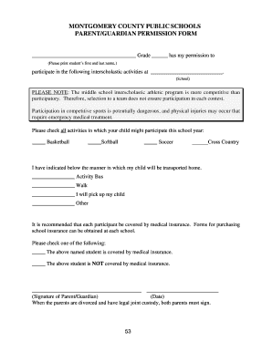 Montgomery County Public Schools Parent Permission Form