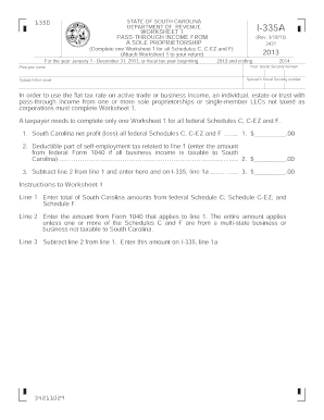 South Carolina Schedule I-335A Worksheet 1