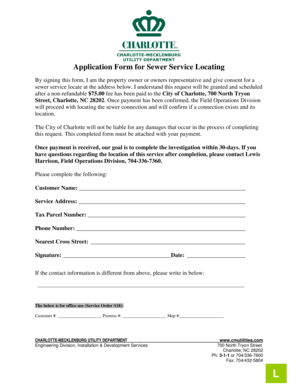Application Form for Sewer Service Locating