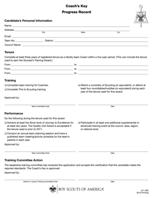 Coach’s Key Progress Record