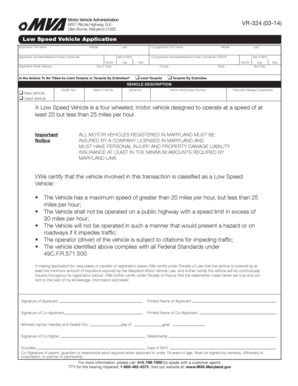 Maryland Low Speed Vehicle Application