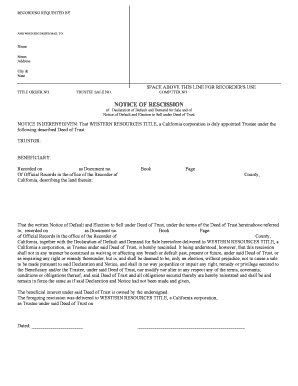 Notice of Rescission of Default and Demand for Sale